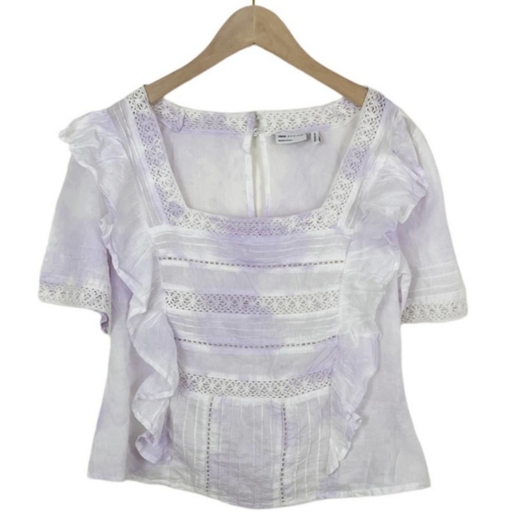 🇺🇸 ASOS Design Short Sleeve Lace Insert Top in Purple Tie Dye Size 4-NWOT ☑️ - Picture 2 of 8